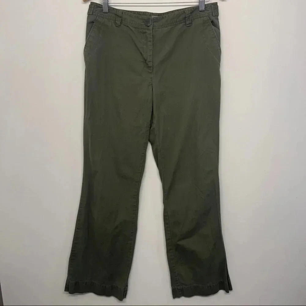 J Jill Genuine Fit Below Waist 10 Green Wide Leg Cotton